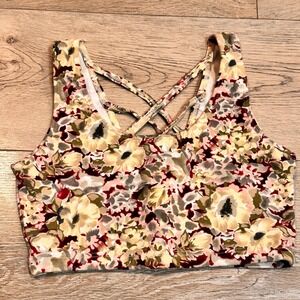 Vintage Marika Floral Print Sports Bra Back Workout Athletic Tank Top Medium 90s